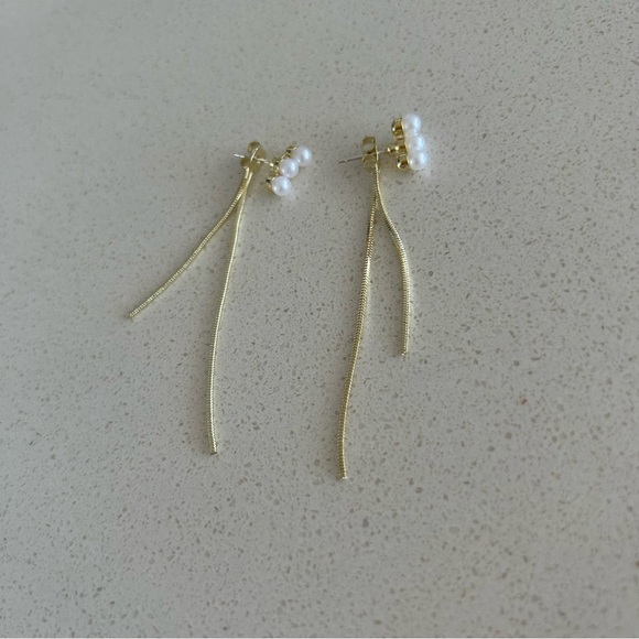 Front Back Pearl Dangling Earrings - Picture 3 of 13